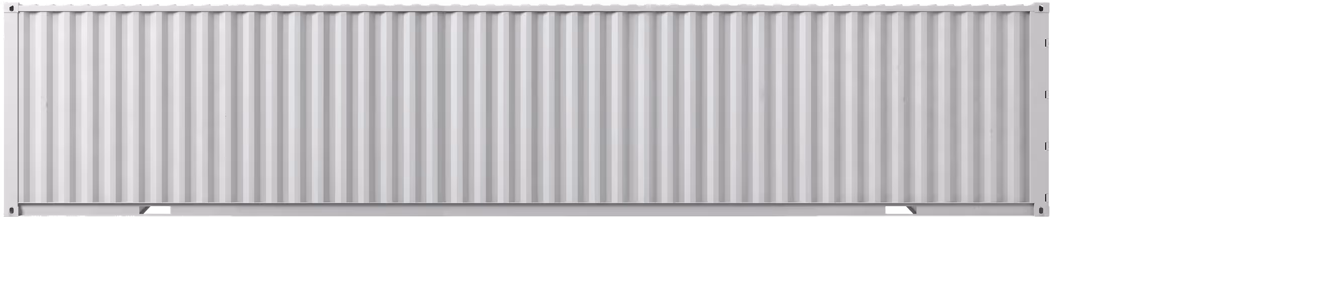 White steel shipping container with vertical ridges isolated on transparent background.